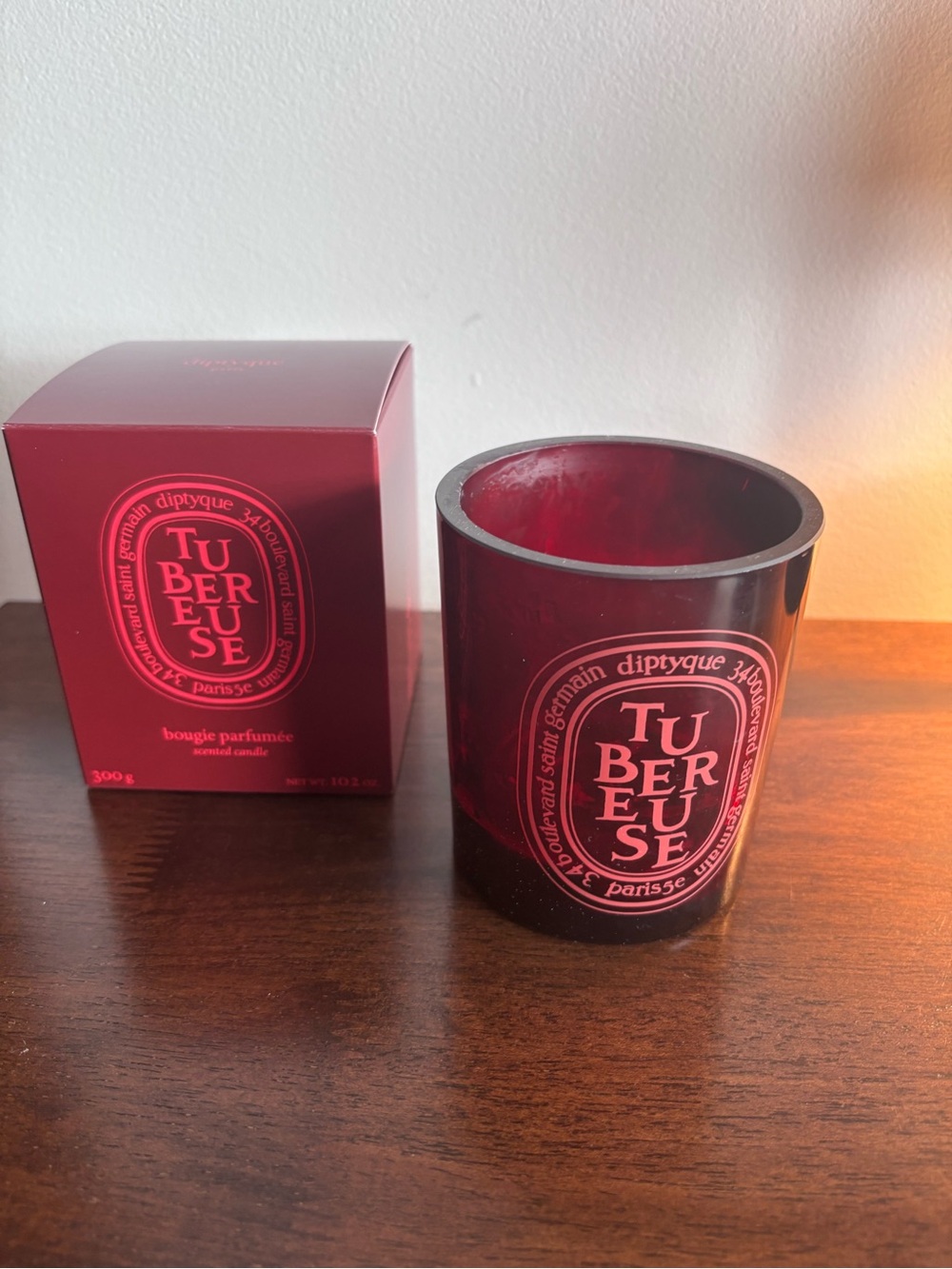 Diptyque Tubéreuse Large Colored empty Candle jar with box.
